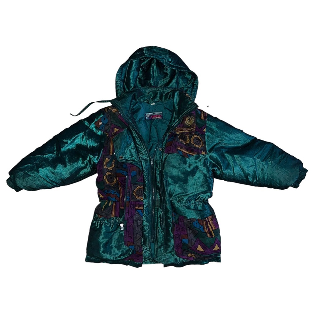 Vintage Giacca Young Gallery Women’s Sz 10-12 Medium Green Multicolor Warm Coat